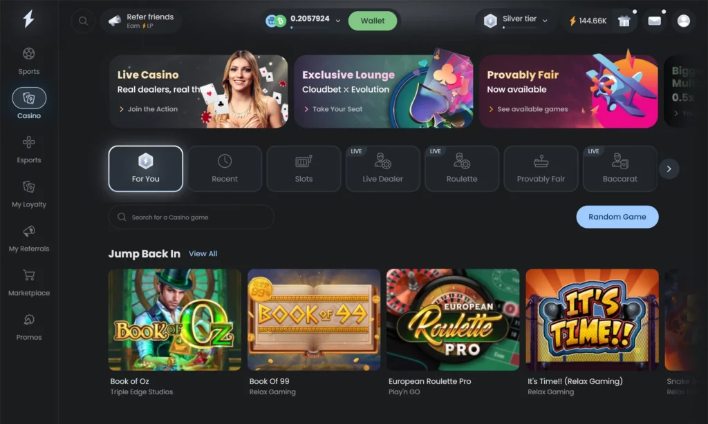 selección de juegos de casino Cloudbet