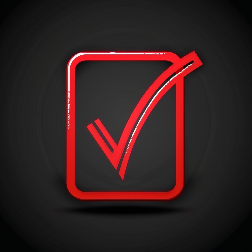 Red check mark rectangular icon.