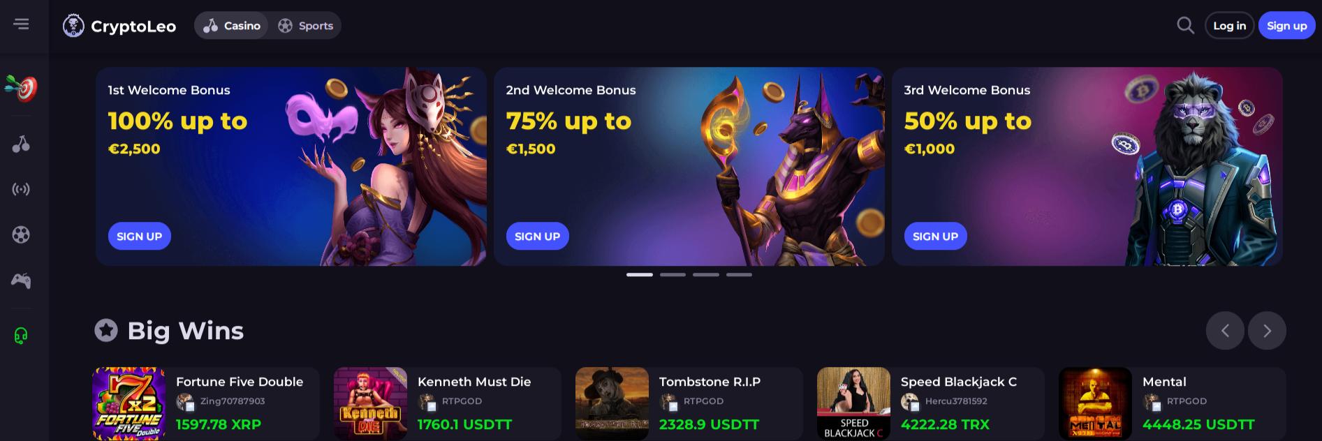 CryptoLeo Casinos Homepages