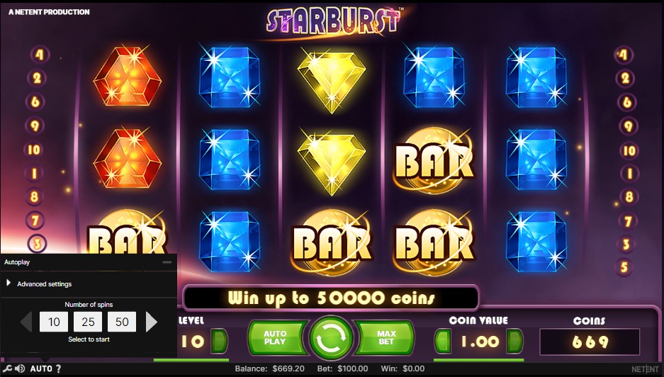 Sistema de juego en Starburst. Starbust slot screenshot 