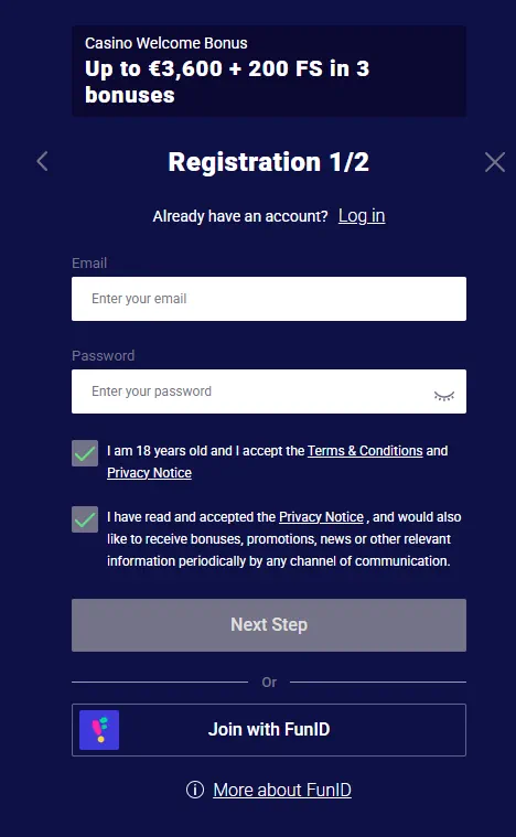 Frumzi Casino registration