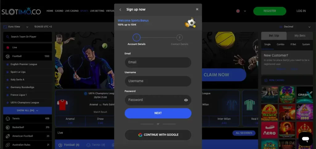 Slotimo registration