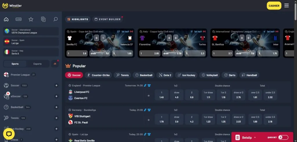 Winstler Casino bets